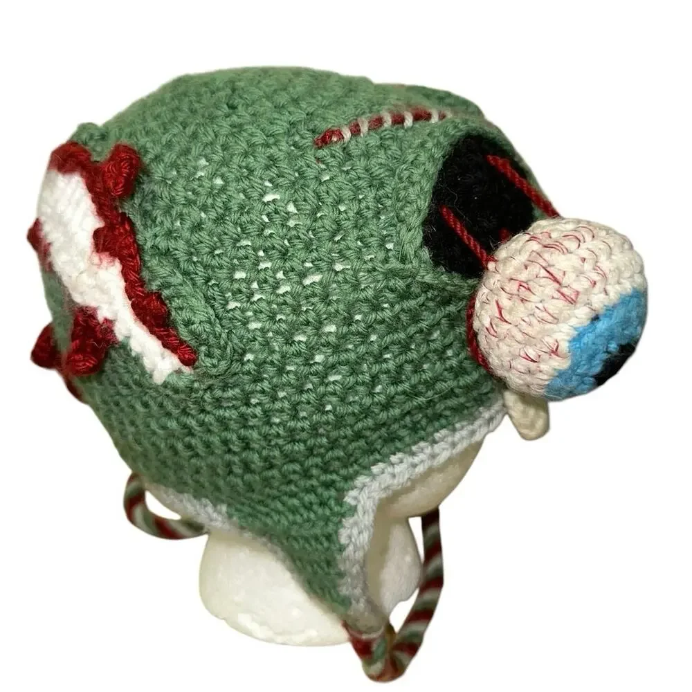 Laurel & Honey Crochet Zombie Beanie Earflap Hat Handmade Monster Cap
